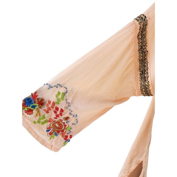 Soft Surroundings Womens Peasant TunicTop sz S Boho Floral Embroidered Cotton - Picture 5 of 8